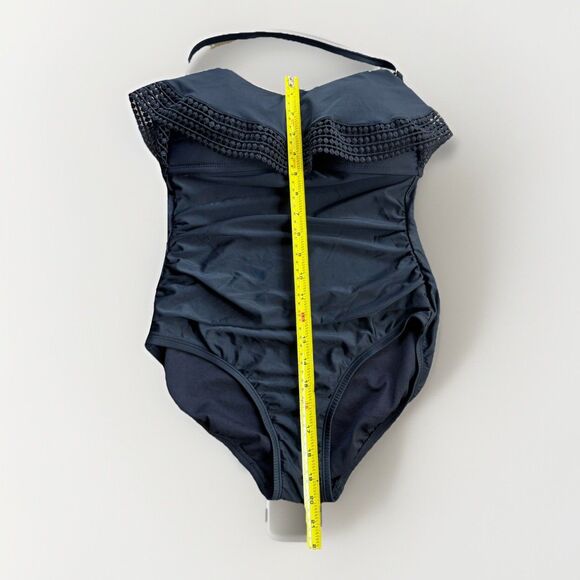 Kona Sol Swimsuit Black Sz S Women' Crochet Flounce Bandeau One Piece One strap - Picture 10 of 13